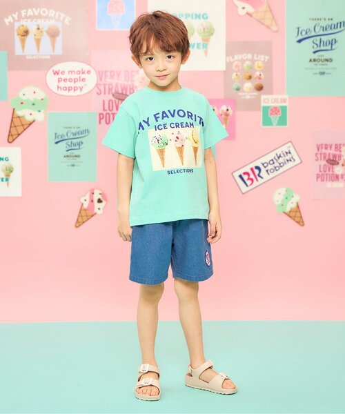 apres les cours(アプレレクール)の「サーティワン デニム・ストライプハーフパンツ(その他パンツ・キッズ・インディゴブルー/ミント/ピンク・80/90/100/110/120/130/140)」の8枚目の写真