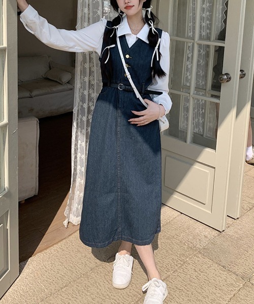 shoppinggo(ショッピングゴー)の「デニムワンピース セット(セットアップ・レディース・ブルー・L/M)」の6枚目の写真