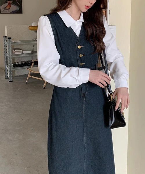 shoppinggo(ショッピングゴー)の「デニムワンピース セット(セットアップ・レディース・ブルー・L/M)」の9枚目の写真