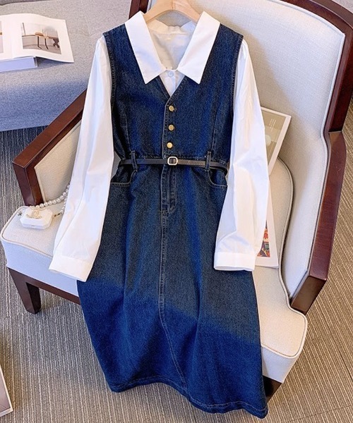 shoppinggo(ショッピングゴー)の「デニムワンピース セット(セットアップ・レディース・ブルー・L/M)」の11枚目の写真