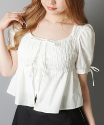 SPINNS | 【2WAY】半袖ブラウス/パフスリーブ/シャーリングリボン(シャツ/ブラウス)