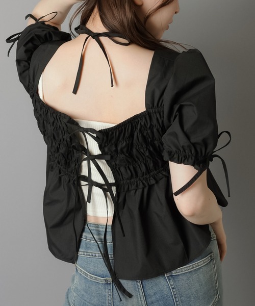 SPINNS（スピンズ）の「【2WAY】半袖ブラウス/パフスリーブ/シャーリングリボン（シャツ/ブラウス・レディース・オフホワイト・ONESIZE）」の20枚目の写真