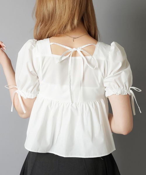 SPINNS（スピンズ）の「【2WAY】半袖ブラウス/パフスリーブ/シャーリングリボン（シャツ/ブラウス・レディース・オフホワイト・ONESIZE）」の15枚目の写真