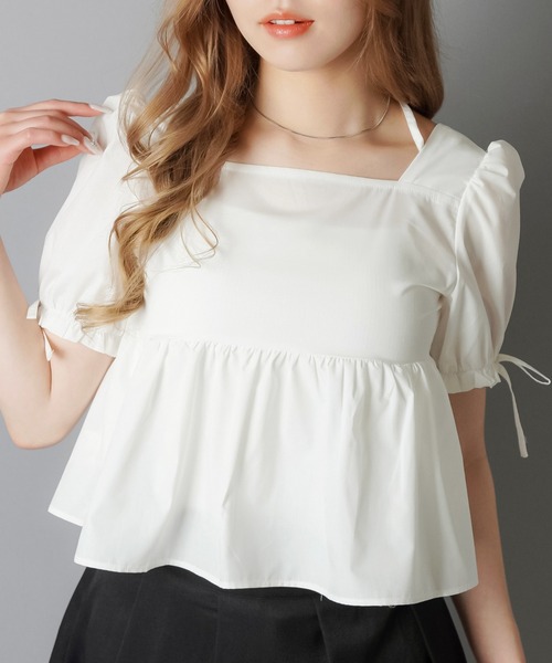 SPINNS（スピンズ）の「【2WAY】半袖ブラウス/パフスリーブ/シャーリングリボン（シャツ/ブラウス・レディース・オフホワイト・ONESIZE）」の12枚目の写真