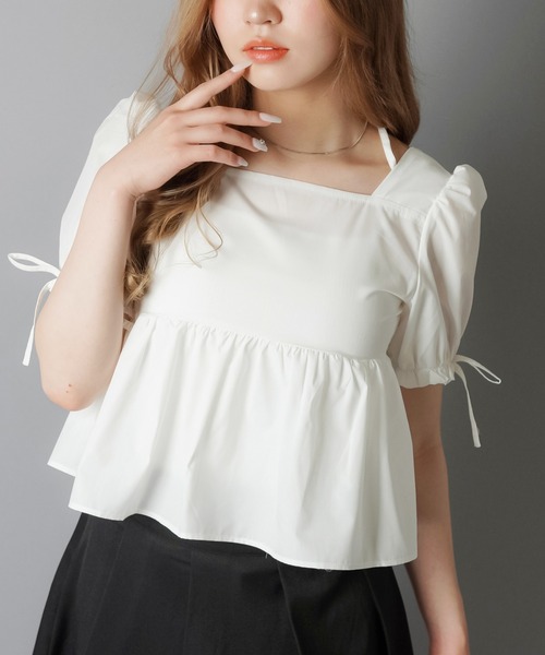 SPINNS（スピンズ）の「【2WAY】半袖ブラウス/パフスリーブ/シャーリングリボン（シャツ/ブラウス・レディース・オフホワイト・ONESIZE）」の13枚目の写真