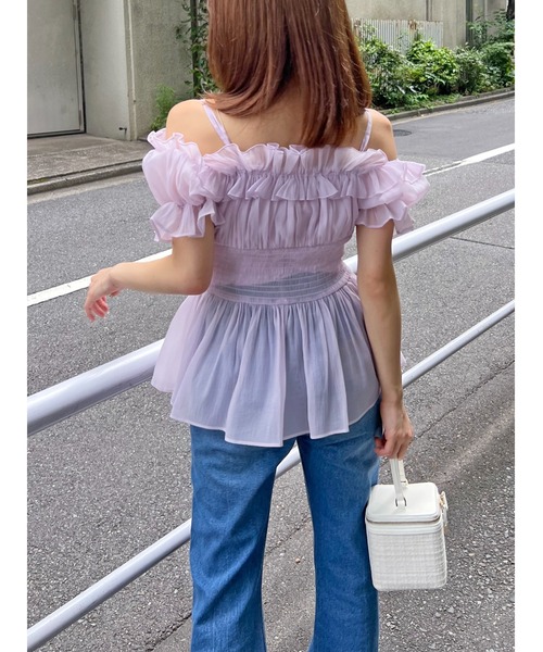 短丈フリルブラウス 小さいサイズ フリルスリーブブラウス 低身長さん・小柄女性