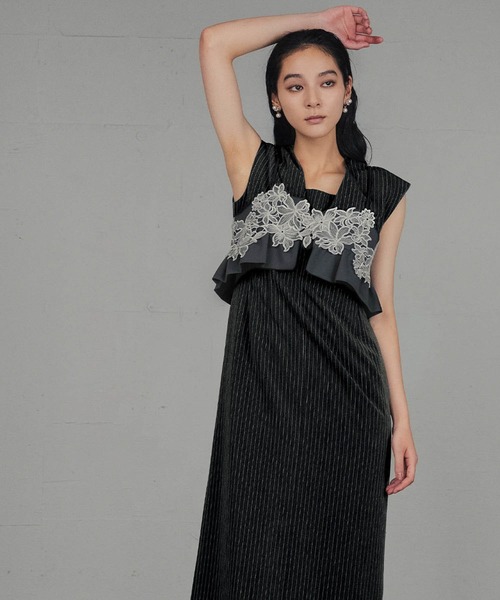 girl(ガール)の「ピンストライプ ビスチェ ワンピース 2点セット ロング 結婚式 ワンピース パーティードレス オケージョンドレス お呼ばれ 二次会 成人式 同窓会 謝恩会(ドレス・レディース・グレー/ブラック/ベージュ・S/M/L)」の11枚目の写真