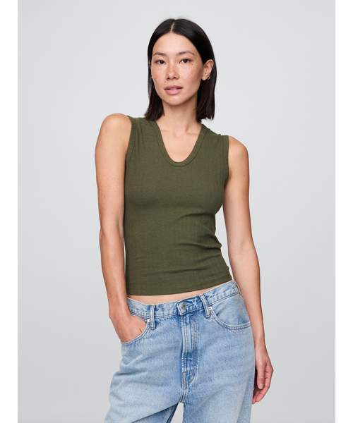 GAP（ギャップ）の「シアー モダン リブタンクトップ（タンクトップ・レディース・ブラウン/カーキ/オフホワイト/ブラック/パープル・XS/S/M/L/XL/XXS）」の5枚目の写真
