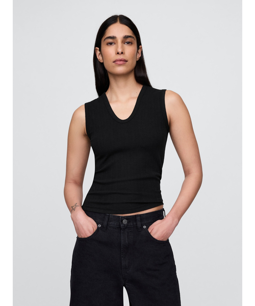 GAP（ギャップ）の「シアー モダン リブタンクトップ（タンクトップ・レディース・ブラウン/カーキ/オフホワイト/ブラック/パープル・XS/S/M/L/XL/XXS）」の3枚目の写真