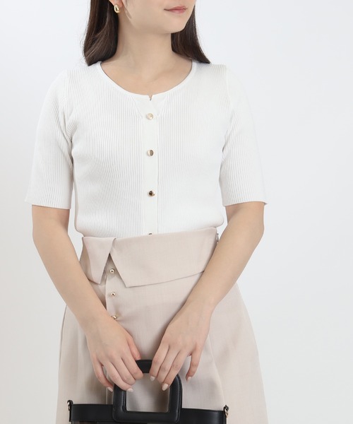 TRUDEA（トルディア）の「スリットネックフェイクリブニット（ニット/セーター・レディース・ホワイト×ブラック/ホワイト×ネイビー/ネイビー/ホワイト/ブラウン/ワイン/チャコールグレー/ブラック・MEDIUM/LARGE）」の3枚目の写真