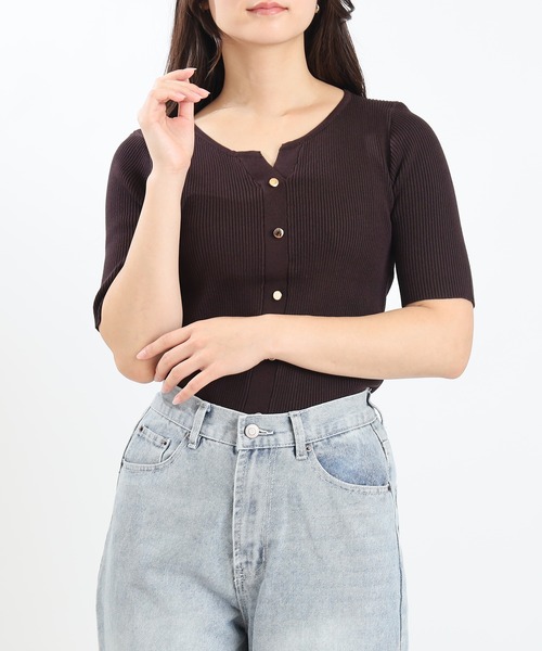 TRUDEA（トルディア）の「スリットネックフェイクリブニット（ニット/セーター・レディース・ホワイト×ブラック/ホワイト×ネイビー/ネイビー/ホワイト/ブラウン/ワイン/チャコールグレー/ブラック・MEDIUM/LARGE）」の13枚目の写真