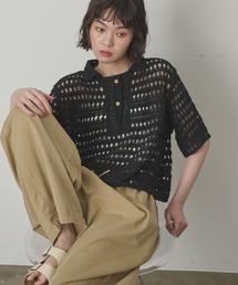 full/fill.（フルフィル）の「ハーフスリーブクロシェレーストップス（ポロシャツ・レディース）」