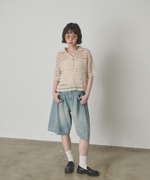 full/fill.(フルフィル)の「ハーフスリーブクロシェレーストップス(ポロシャツ・レディース・ナチュラル/ブラックミックス/ブラック・FREE)」の20枚目の写真