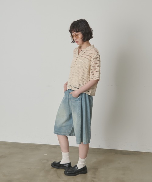 full/fill.(フルフィル)の「ハーフスリーブクロシェレーストップス(ポロシャツ・レディース・ナチュラル/ブラックミックス/ブラック・FREE)」の19枚目の写真