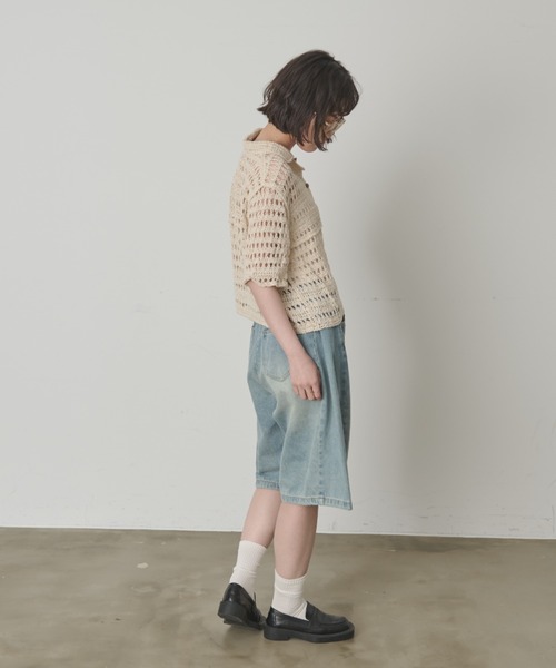 full/fill.(フルフィル)の「ハーフスリーブクロシェレーストップス(ポロシャツ・レディース・ナチュラル/ブラックミックス/ブラック・FREE)」の17枚目の写真