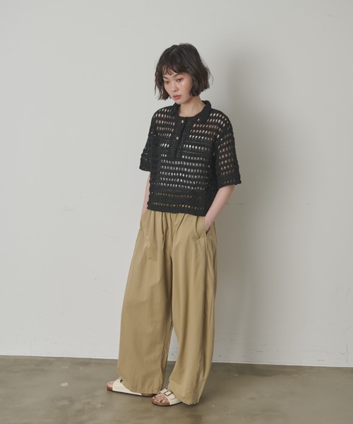 full/fill.(フルフィル)の「ハーフスリーブクロシェレーストップス(ポロシャツ・レディース・ナチュラル/ブラックミックス/ブラック・FREE)」の12枚目の写真