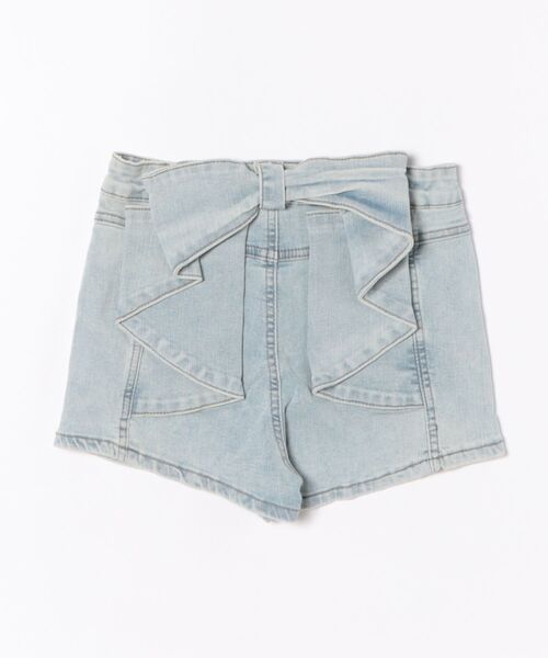 セール】バックリボン付き ハイウエストデニムショートパンツ