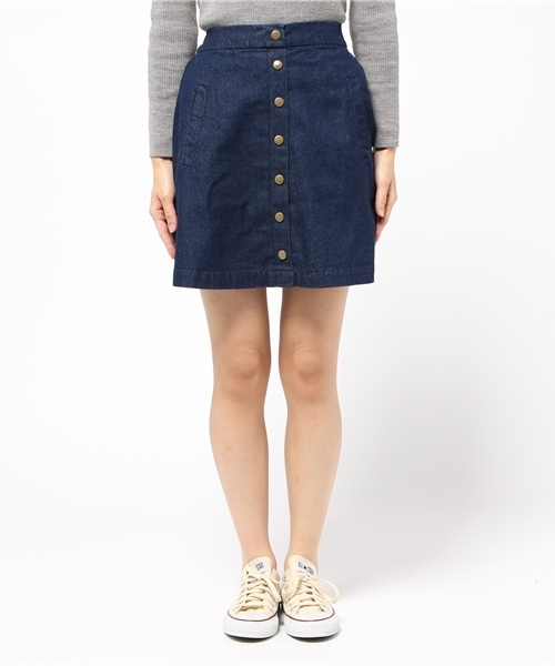 one after another NICE CLAUP（ワンアフターアナザーナイスクラップ）の「【ナイスクラップ】スエード&デニム台形スカート（スカート・レディース・ベージュ/インディゴブルー/キャメル・FREE）」の4枚目の写真