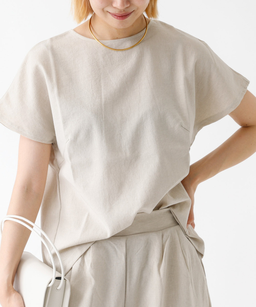 DESIGNWORKS（デザインワークス）の「【セットアップ対応】リネン調バックタックブラウス（シャツ/ブラウス・レディース・グレー/ネイビー/ライトグレー・フリー）」の2枚目の写真