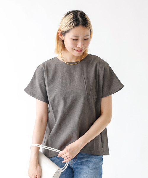 DESIGNWORKS（デザインワークス）の「【セットアップ対応】リネン調バックタックブラウス（シャツ/ブラウス・レディース・グレー/ネイビー/ライトグレー・フリー）」の10枚目の写真