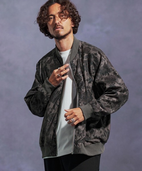 mj10895-フラワー総柄ラグランスリーブブルゾン（ブルゾン）｜Jih Nunc