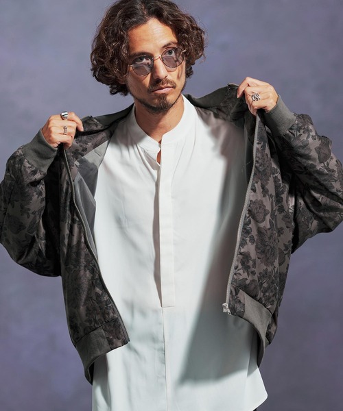 mj10895-フラワー総柄ラグランスリーブブルゾン（ブルゾン）｜Jih Nunc