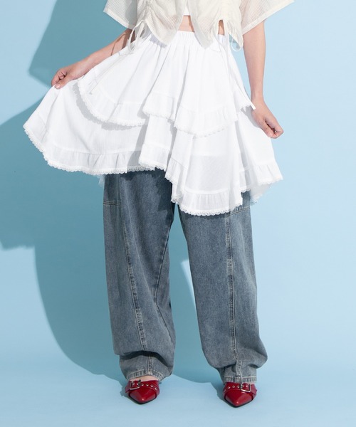 PUNYUS(プニュズ)の「アシンメトリーミニスカート(スカート・レディース・ブラック/ホワイト・1/2/3/4)」の1枚目の写真