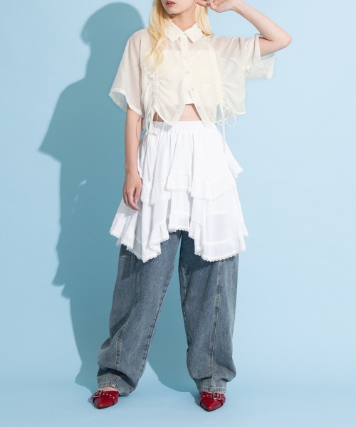 PUNYUS(プニュズ)の「アシンメトリーミニスカート(スカート・レディース・ブラック/ホワイト・1/2/3/4)」の11枚目の写真