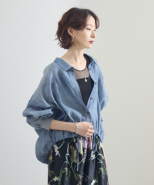 Paradise Picnic（パラダイスピクニック）の「Dignite Collier シアーデニムドロストシャツ（シャツ/ブラウス・レディース・ブルー/ネイビー・FREE）」の12枚目の写真