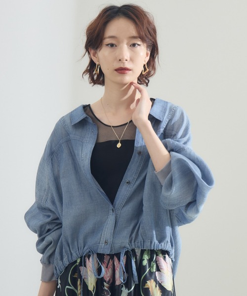 Paradise Picnic（パラダイスピクニック）の「Dignite Collier シアーデニムドロストシャツ（シャツ/ブラウス・レディース・ブルー/ネイビー・FREE）」の13枚目の写真