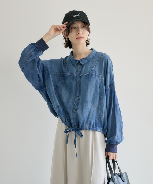 Paradise Picnic（パラダイスピクニック）の「Dignite Collier シアーデニムドロストシャツ（シャツ/ブラウス・レディース・ブルー/ネイビー・FREE）」の19枚目の写真