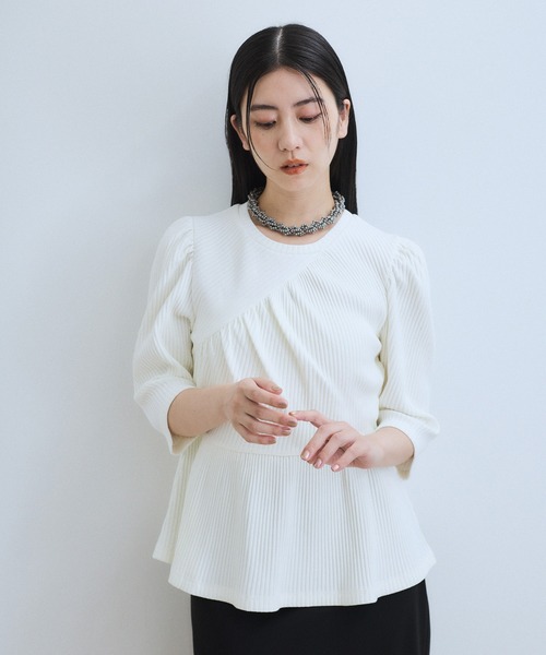 新品未使用☆ 今期アダムエロペWEB限定フリルペプラムロングスリーブカットソー WEB限定】ハーフスリーブペプラムカットソー（Tシャツ