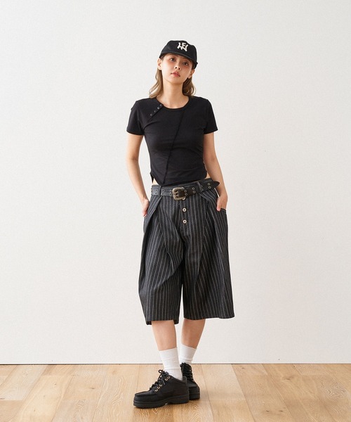 WISH FOR EVER アソートクロスタックバギーパンツ WISH FOR EVER スラックス 「新色追加」ASSORT CROSS TUCK BAGGY
