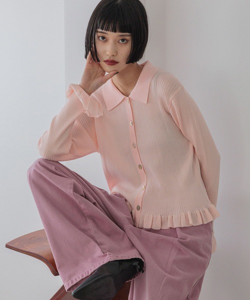 LOWRYS FARM(ローリーズファーム)の「スソフリルカーディガンLS 577229(ニット/セーター・レディース・ブラック/ベージュ/ブラウン/グレー/レッド/ピンク・FREE)」の10枚目の写真