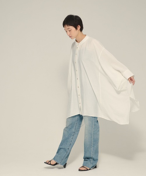 eL（エル）の「【eL】Large Shirts Mini One-piece/582475（ワンピース・レディース・ブラック/オフホワイト・FREE）」の6枚目の写真