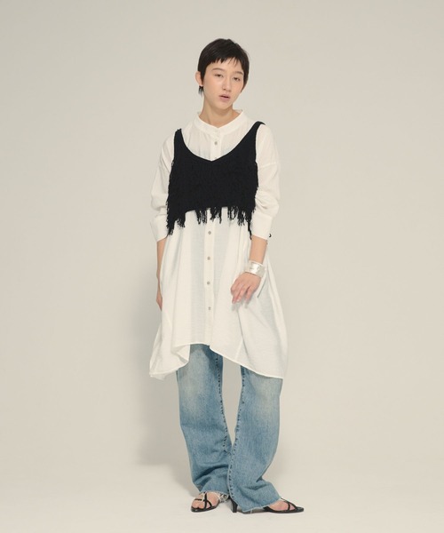 eL（エル）の「【eL】Large Shirts Mini One-piece/582475（ワンピース・レディース・ブラック/オフホワイト・FREE）」の8枚目の写真
