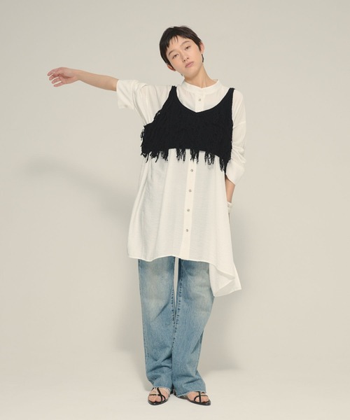 eL（エル）の「【eL】Large Shirts Mini One-piece/582475（ワンピース・レディース・ブラック/オフホワイト・FREE）」の9枚目の写真
