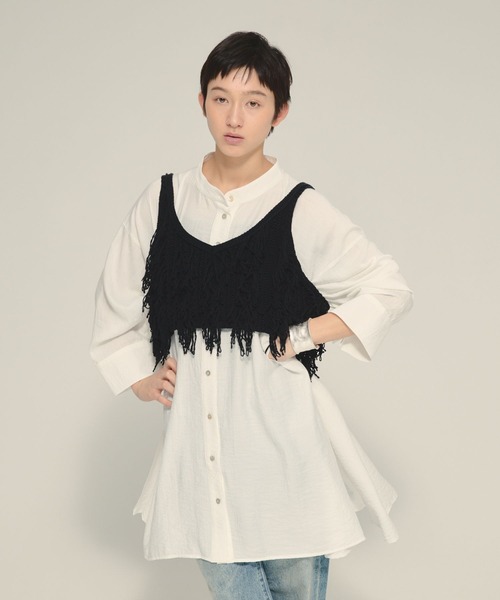 eL（エル）の「【eL】Large Shirts Mini One-piece/582475（ワンピース・レディース・ブラック/オフホワイト・FREE）」の10枚目の写真