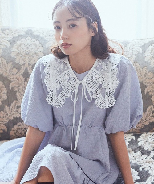 earth music&ecology（アースミュージックアンドエコロジー）の「シアー刺繍レース付け襟（付け襟・レディース・オフホワイト・FREE）」の2枚目の写真