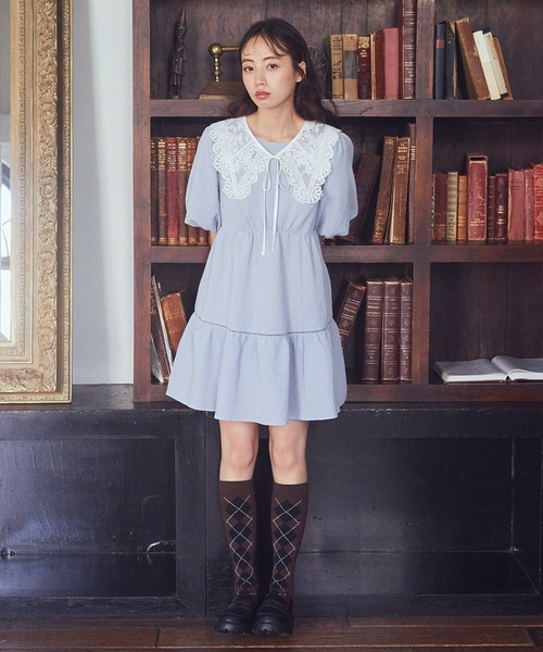 earth music&ecology（アースミュージックアンドエコロジー）の「シアー刺繍レース付け襟（付け襟・レディース・オフホワイト・FREE）」の3枚目の写真