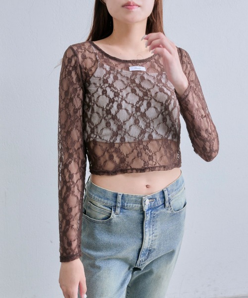OLIVE des OLIVE(オリーブデオリーブ)の「レーストップス(Tシャツ/カットソー・レディース・ブラウン/ブラック/オフホワイト・FREE)」の3枚目の写真