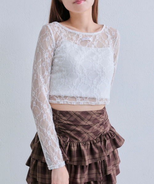 OLIVE des OLIVE(オリーブデオリーブ)の「レーストップス(Tシャツ/カットソー・レディース・ブラウン/ブラック/オフホワイト・FREE)」の2枚目の写真