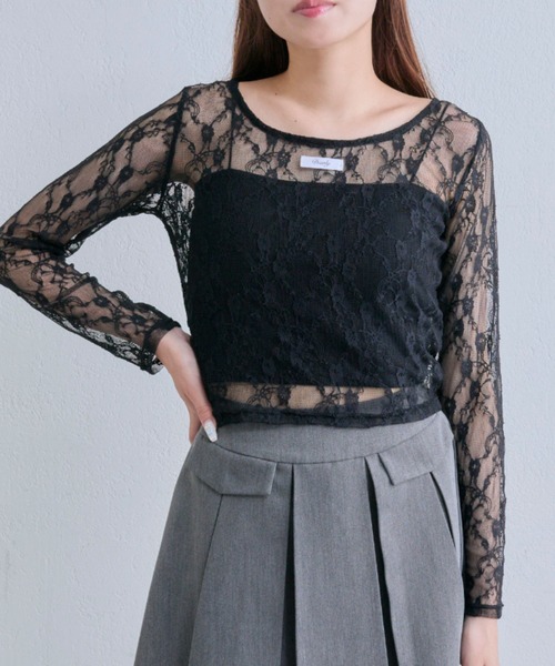 OLIVE des OLIVE(オリーブデオリーブ)の「レーストップス(Tシャツ/カットソー・レディース・ブラウン/ブラック/オフホワイト・FREE)」の1枚目の写真