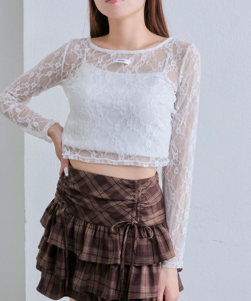 OLIVE des OLIVE(オリーブデオリーブ)の「レーストップス(Tシャツ/カットソー・レディース・ブラウン/ブラック/オフホワイト・FREE)」の4枚目の写真