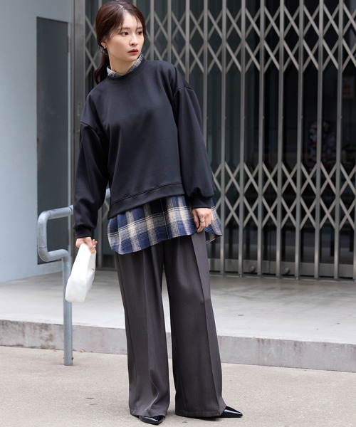 イージードライダンボールニットボリュームスリーブサイドスリットプル