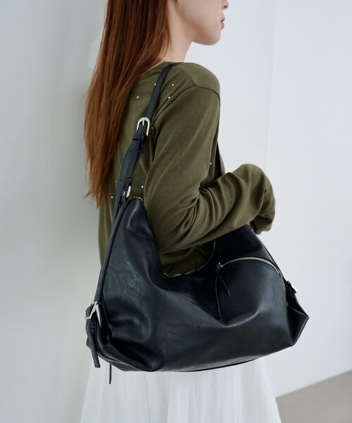 Kastane（カスタネ）の「【A4サイズ】サイドベルトショルダーBAG（ショルダーバッグ・レディース・ダークブラウン/グレー/ブラック・FREE）」の4枚目の写真