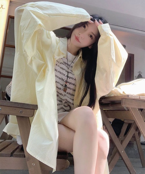Mayree(メイリー)の「【Mayree】 ストライプ ビッグシルエット 長袖 シャツ(シャツ/ブラウス・レディース・イエロー/ブルー・X-LARGE/LARGE/MEDIUM)」の1枚目の写真