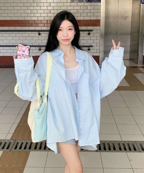 Mayree(メイリー)の「【Mayree】 ストライプ ビッグシルエット 長袖 シャツ(シャツ/ブラウス・レディース・イエロー/ブルー・X-LARGE/LARGE/MEDIUM)」の6枚目の写真
