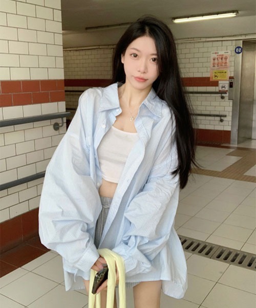 Mayree(メイリー)の「【Mayree】 ストライプ ビッグシルエット 長袖 シャツ(シャツ/ブラウス・レディース・イエロー/ブルー・X-LARGE/LARGE/MEDIUM)」の7枚目の写真