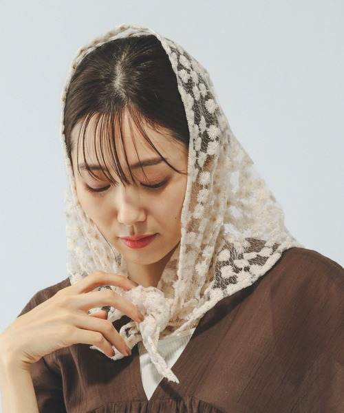 GLOBAL WORK（グローバルワーク）の「マルチレース三角スカーフ/577286（ストール/ショール・レディース・ホワイト/オフホワイト・FREE）」の21枚目の写真